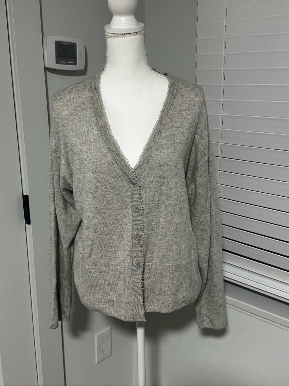 Light Gray V-Neck Button-Front Cardigan Sweater